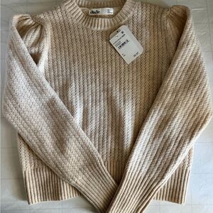 Elodie Beige Cable Knit Crewneck Sweater
